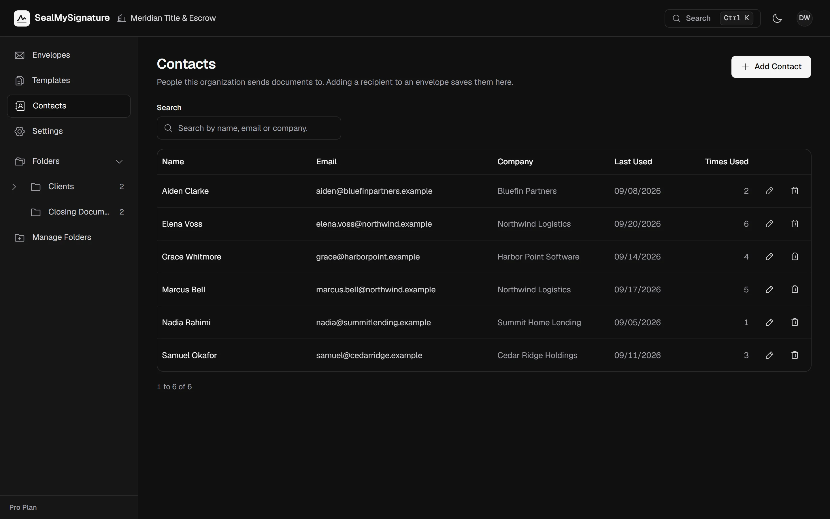 The contacts list with the people documents are sent to