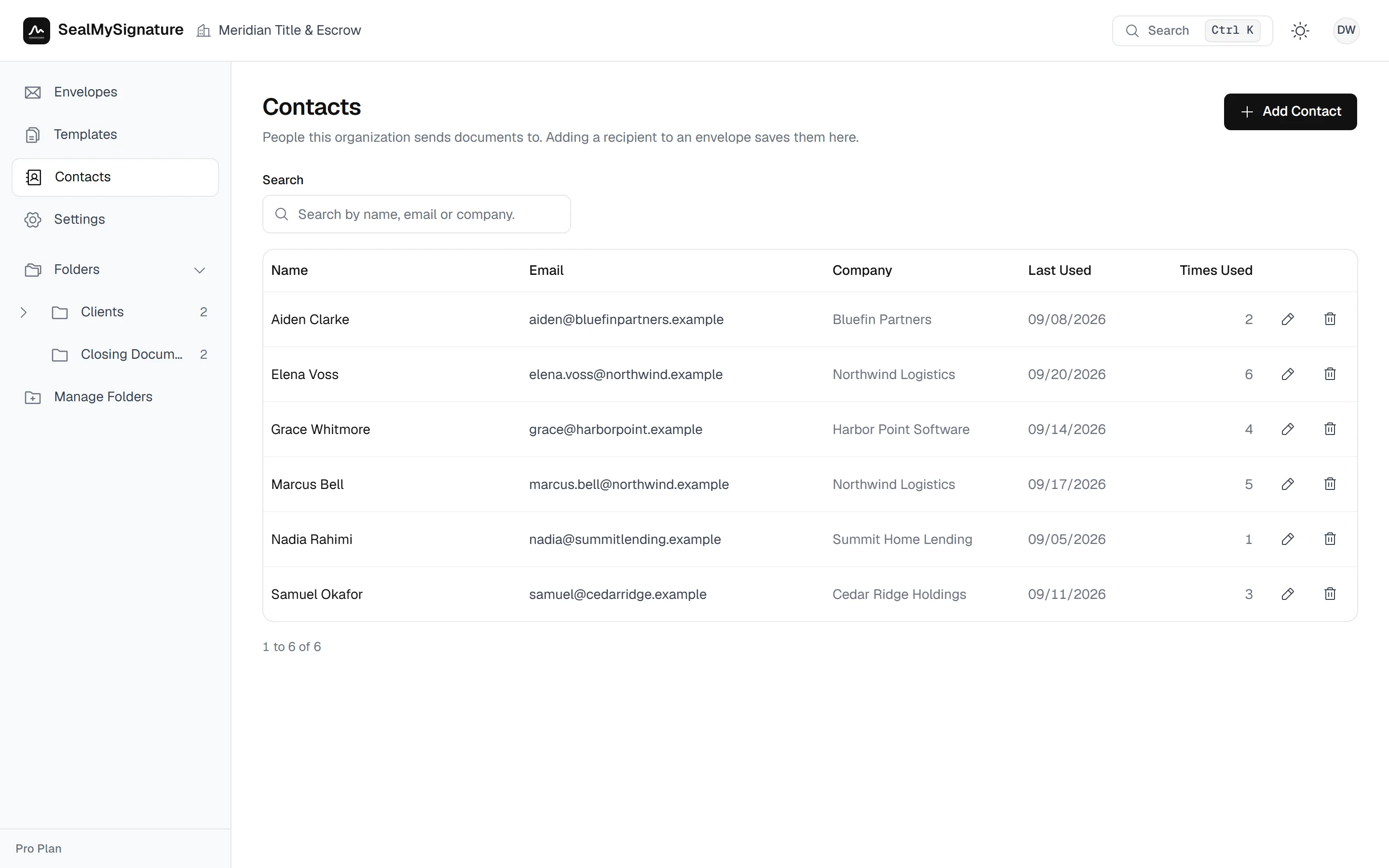 The contacts list with the people documents are sent to